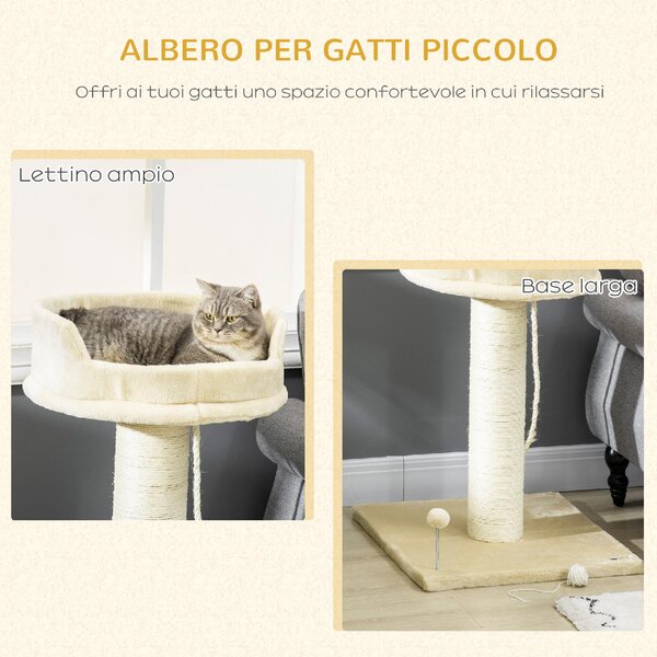 AllMyPets Albero Tiragraffi per Gatti con Lettino e Pallina in Peluche e Palo in Sisal 55x55x83cm Beige