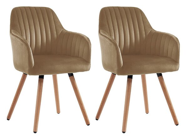 Sedia con braccioli Velluto e Metallo Effetto Legno Beige - Lotto di 2 - ELEANA