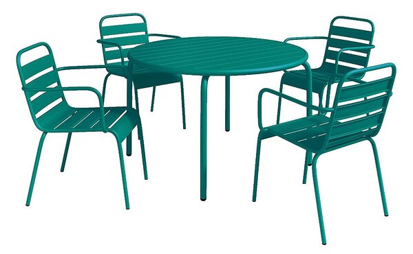 Sala da pranzo da giardino un tavolo D.110cm e 4 poltrone impil. Metallo Verde Petrolio - MIRMANDE di MYLIA
