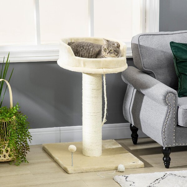 AllMyPets Albero Tiragraffi per Gatti con Lettino e Pallina in Peluche e Palo in Sisal 55x55x83cm Beige
