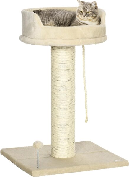 AllMyPets Albero Tiragraffi per Gatti con Lettino e Pallina in Peluche e Palo in Sisal 55x55x83cm Beige