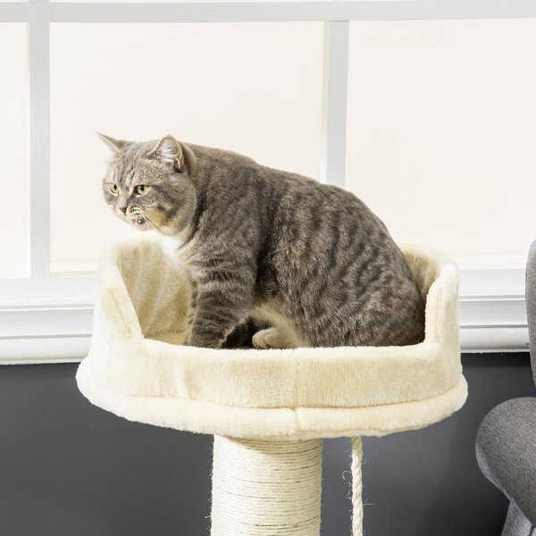 AllMyPets Albero Tiragraffi per Gatti con Lettino e Pallina in Peluche e Palo in Sisal 55x55x83cm Beige