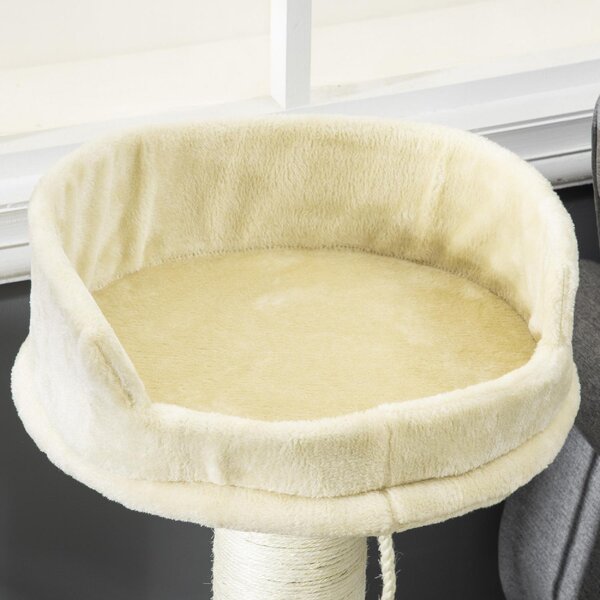 AllMyPets Albero Tiragraffi per Gatti con Lettino e Pallina in Peluche e Palo in Sisal 55x55x83cm Beige
