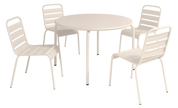 Sala da pranzo da giardino un tavolo D.110 cm e 4 sedie impilabili in Metallo Beige - MIRMANDE di MYLIA