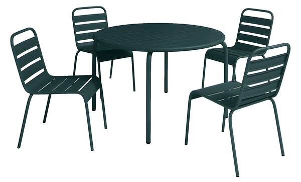 Sala da pranzo da giardino un tavolo D.110 cm e 4 sedie impilabili in Metallo Verde abete - MIRMANDE di MYLIA