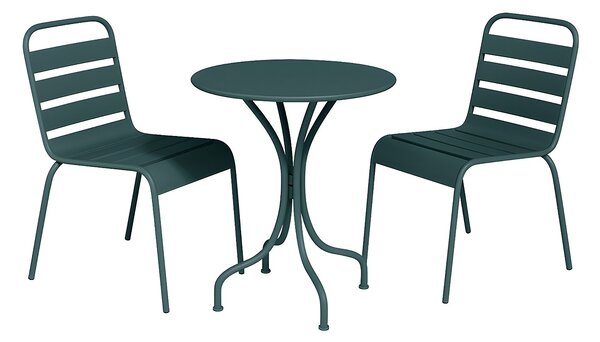 Sala da pranzo da giardino un tavolo D.60 cm e 2 sedie impilabili in Metallo Verde abete - MIRMANDE di MYLIA