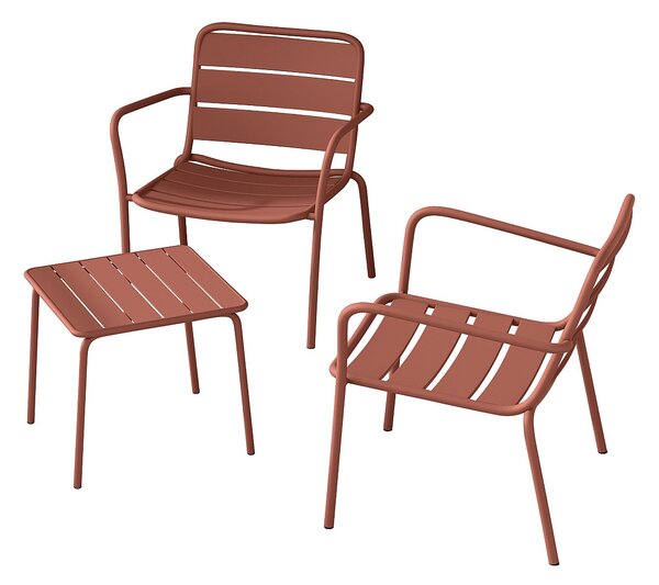 Salotto da giardino in Metallo 2 poltrone basse impil. e un tavolo quadrato Terracotta - MIRMANDE di MYLIA