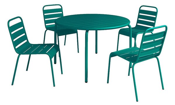 Sala da pranzo da giardino un tavolo D.110cm e 4 sedie impilabili Metallo Verde Petrolio - MIRMANDE di MYLIA