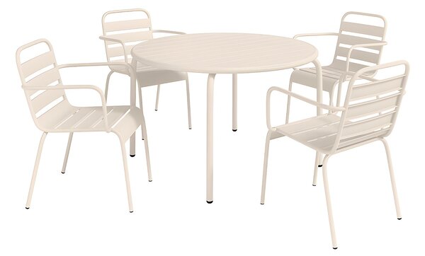 Sala da pranzo da giardino un tavolo D.110 cm e 4 poltrone impilabili in Metallo Beige - MIRMANDE di MYLIA