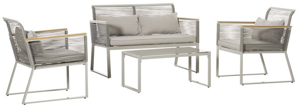 Outsunny Set Mobile da Giardino 4 Pezzi in Rattan PE, Salotto con 2  Poltrone, Divanetto e Tavolino per Esterno con Cuscini Sfoderabili, Grigio