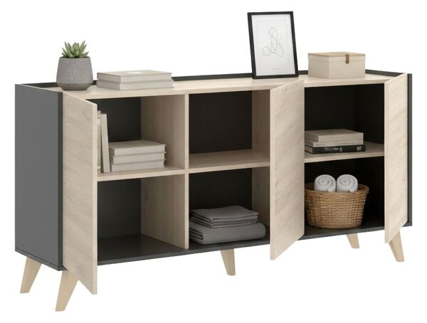 Credenza rovere e antracite 155x43x75h cm 3 ante - Afrodite