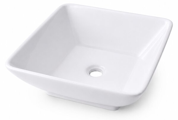 Lavabo Relaxdays, dimensioni (altezza x larghezza x profondità): 13x41,5x41,5 cm, senza foro per rubinetto e senza troppofilo, in Vetroceramica, con trattamento effetto lotos, lavabo da appoggio, bianco