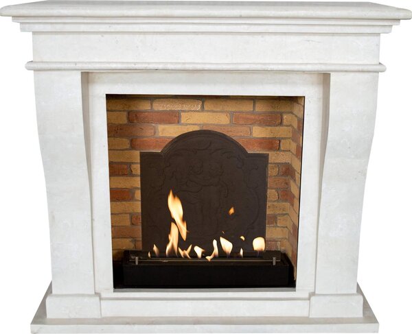 Caminetto a etanolo Xaralyn - Kreta BME-SWP - pietra naturale levigata bianca - riscaldamento a 3 kW - caminetto da incasso incluso - caminetto decorativo