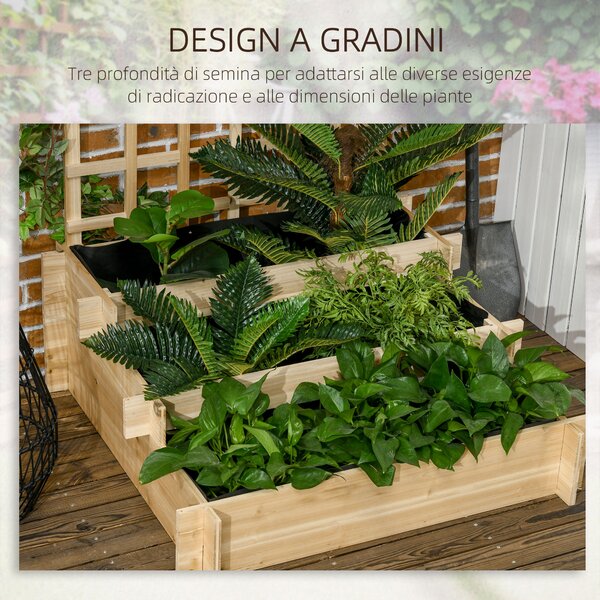 Outsunny Fioriera da Esterno a 3 Livelli con Grigliato in Legno di Abete e Tessuto non Tessuto, 95x95x110 cm|Aosom