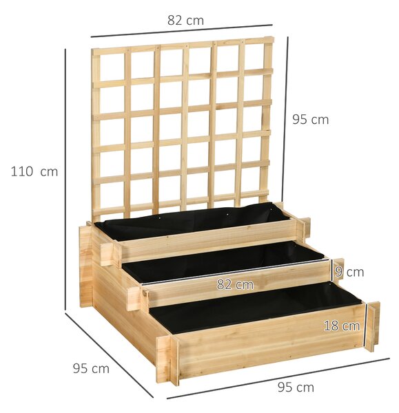 Outsunny Fioriera da Esterno a 3 Livelli con Grigliato in Legno di Abete e Tessuto non Tessuto, 95x95x110 cm|Aosom