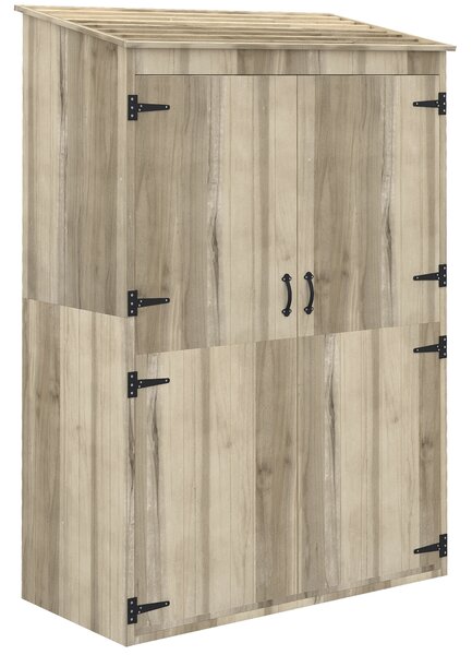 Outsunny Casetta da Giardino in Legno di Abete con 2 Porte e Ripiani,  120x57x183cm, Naturale