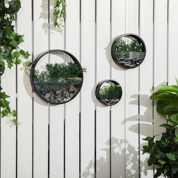 Outsunny Set 3 Fioriere Balcone, Montaggio Parete, Versatili per Interni/Esterni, Ф30.5x5/Ф20.5x5/Ф15.5x5 cm|Aosom