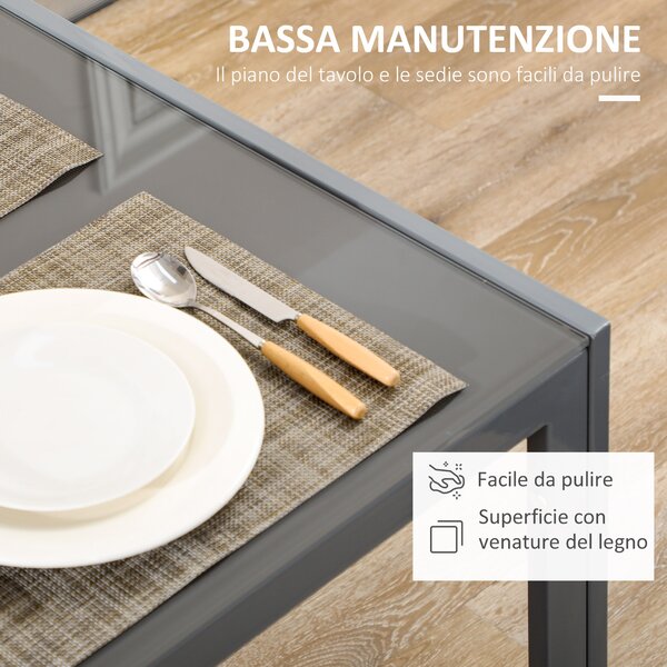 HOMCOM Set 5 Pezzi Tavolo e Sedie da Cucina in Similpelle, Metallo e Vetro Temperato, Sedie Tavolo da Pranzo Moderne, Grigio | Aosom Italy