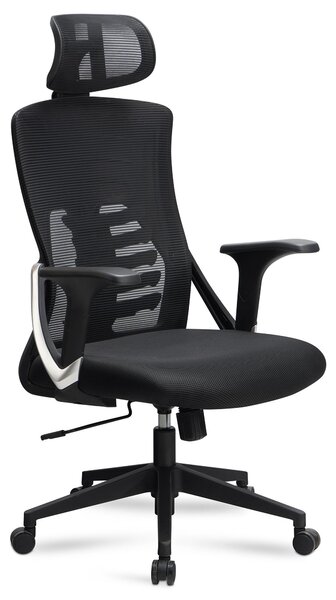 Sedia da ufficio nera con rivestimento in rete sedia da scrivania fino a 120 kg con poggiatesta | Amstyle