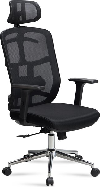 Sedia da ufficio nera con rivestimento in rete sedia da scrivania fino a 120 kg con poggiatesta | Amstyle