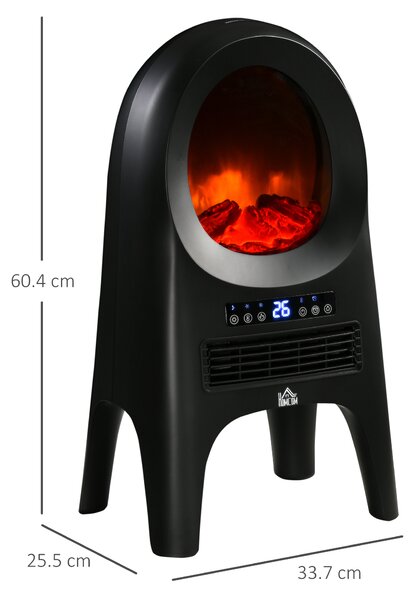 HOMCOM Camino Elettrico1800W da Terra con Effetto Fiamma e Telecomando, Temperatura Regolabile, 39x26x54.8cm, Nero | Aosom Italy