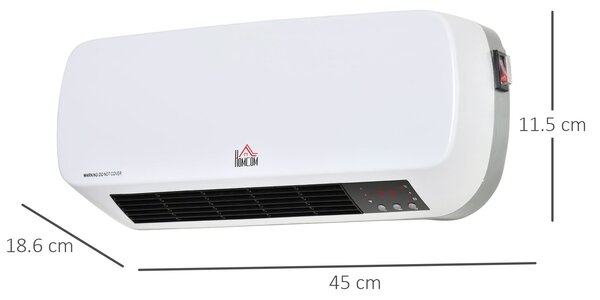 HOMCOM Stufa Ceramica1000W/2000W Elettrica a Parete con Telecomando, Temperatura Regolabile e Timer 12 Ore, Bianco | Aosom Italy