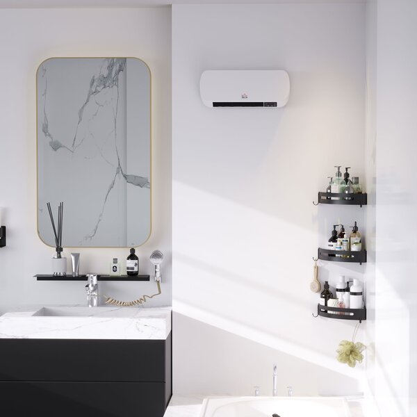 HOMCOM Stufa Ceramica1000W/2000W Elettrica a Parete con Telecomando, Temperatura Regolabile e Timer 12 Ore, Bianco | Aosom Italy