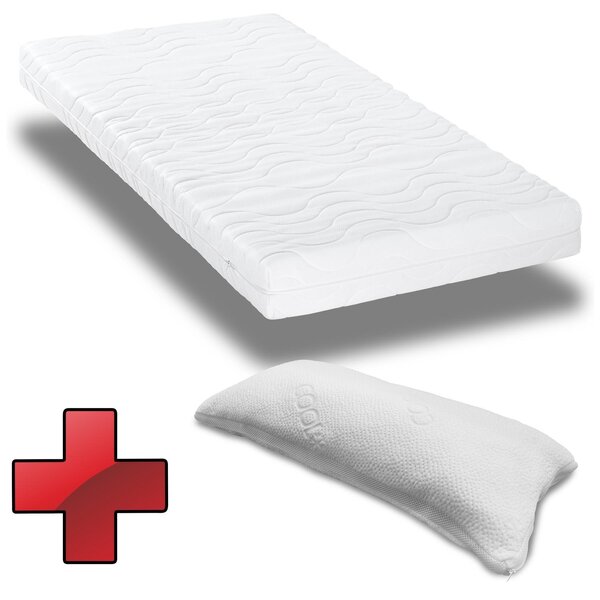 Materasso CloudComfort Premium in schiuma fredda 90 x 200 cm, altezza 15 cm, livello di rigidità H2/H3 + cuscino comfort viscoelastico CloudComfort 40 x 80 cm