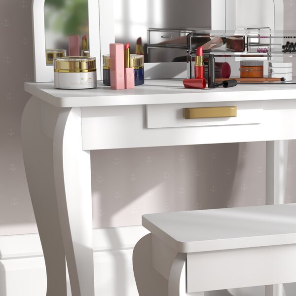 HOMCOM Toeletta per Bambini con Specchio e Sgabello Toeletta Infantile Tavolo da Trucco per Bambina da 3 a 6 Anni con Cassetto Bianco | Aosom Italy