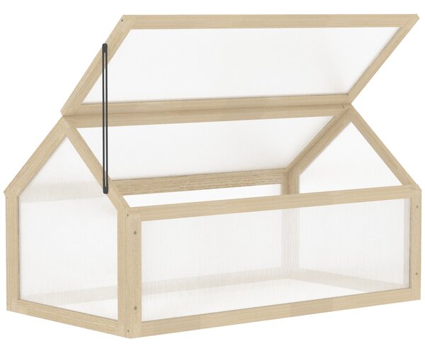 Outsunny Mini serra, casa per piante compatta in legno, pannelli in policarbonato, apertura di ventilazione, 90L x 52B x 49,5H cm, legno naturale | Aosom Italy