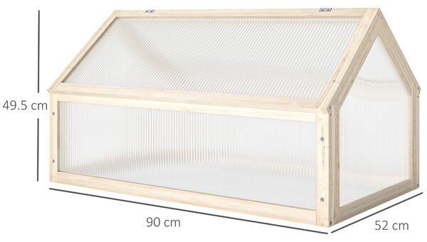 Outsunny Mini serra, casa per piante compatta in legno, pannelli in policarbonato, apertura di ventilazione, 90L x 52B x 49,5H cm, legno naturale | Aosom Italy