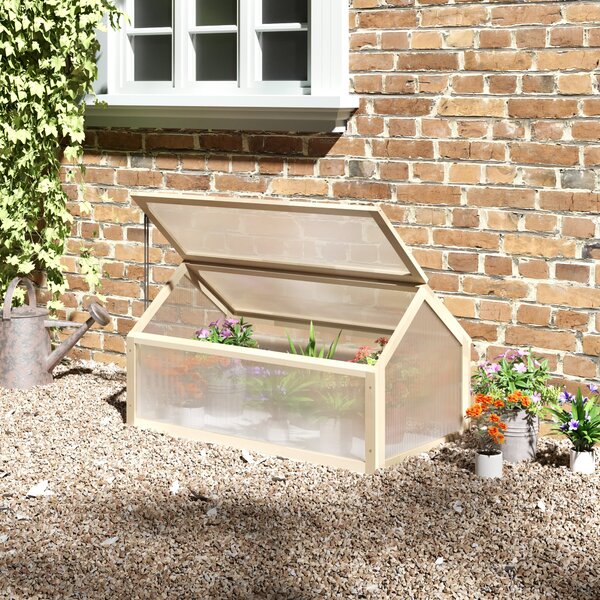 Outsunny Mini serra, casa per piante compatta in legno, pannelli in policarbonato, apertura di ventilazione, 90L x 52B x 49,5H cm, legno naturale | Aosom Italy