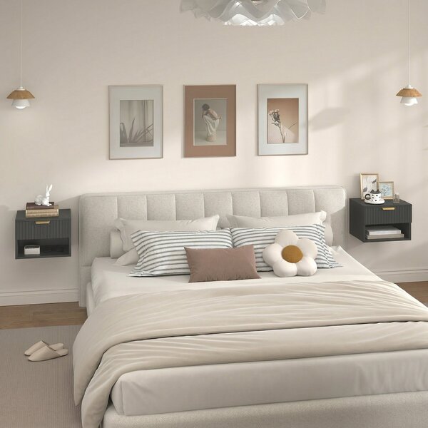 HOMCOM Set da 2 comodini sospesi, comodini da parete con cassetto e nicchia, moderno, 40x34x29cm, nero | Aosom Italy