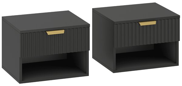 HOMCOM Set da 2 comodini sospesi, comodini da parete con cassetto e nicchia, moderno, 40x34x29cm, nero | Aosom Italy