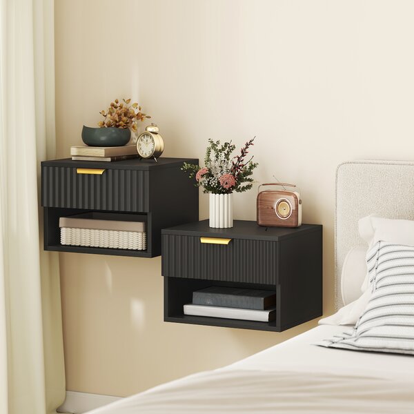 HOMCOM Set da 2 comodini sospesi, comodini da parete con cassetto e nicchia, moderno, 40x34x29cm, nero | Aosom Italy