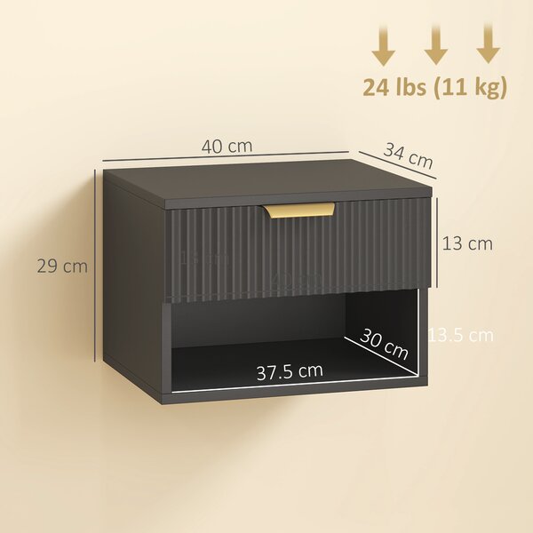 HOMCOM Set da 2 comodini sospesi, comodini da parete con cassetto e nicchia, moderno, 40x34x29cm, nero | Aosom Italy