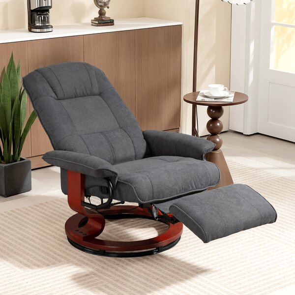 HOMCOM Poltrona relax reclinabile poggiapiedi regolabile girevole 360° base in legno tessuto effetto lino grigio | Aosom Italy