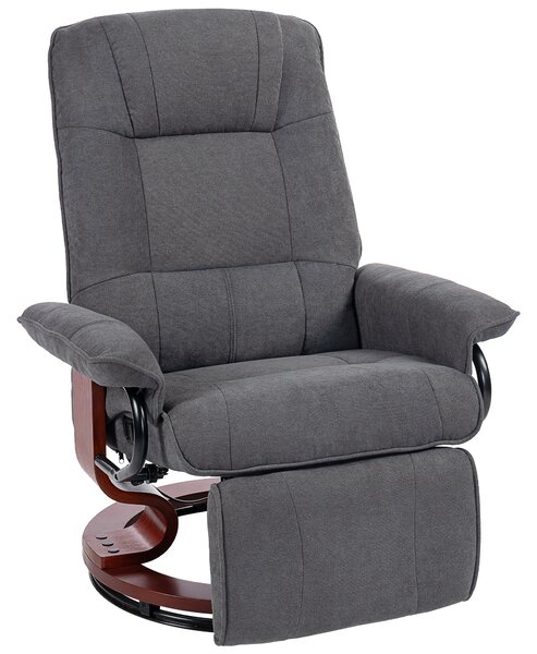 HOMCOM Poltrona relax reclinabile poggiapiedi regolabile girevole 360° base in legno tessuto effetto lino grigio | Aosom Italy