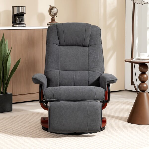 HOMCOM Poltrona relax reclinabile poggiapiedi regolabile girevole 360° base in legno tessuto effetto lino grigio | Aosom Italy