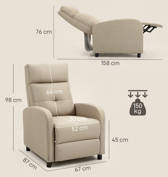 HOMCOM Poltrona relax reclinabile, poggiapiedi estensibile, molle insacchettate, fino a 150 kg, Beige | Aosom Italy