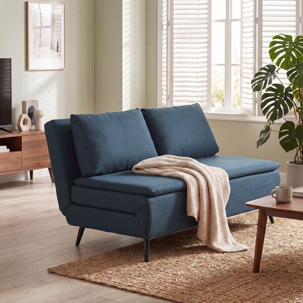 HOMCOM Divano Letto 2 Posti, Divano-Letto Clic-Clac 3 in 1 con Schienale Regolabile, Cuscino, Seduta Ampia, Blu | Aosom Italy
