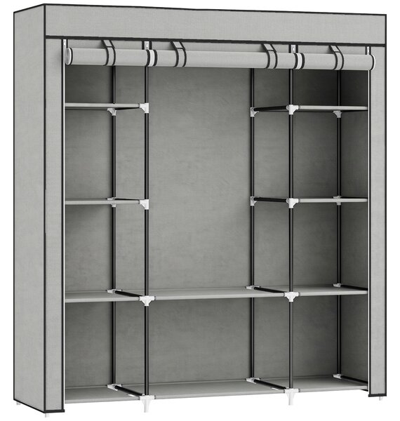 HOMCOM Armadio contenitore appendiabiti in tessuto pieghevole con barra appendiabiti e ripiani, 150 x 43 x 162,5 cm, grigio chiaro | Aosom Italy