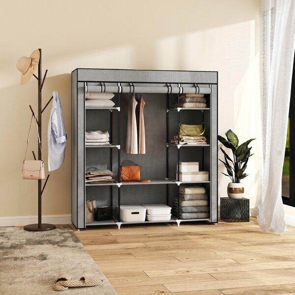 HOMCOM Armadio contenitore appendiabiti in tessuto pieghevole con barra appendiabiti e ripiani, 150 x 43 x 162,5 cm, grigio chiaro | Aosom Italy