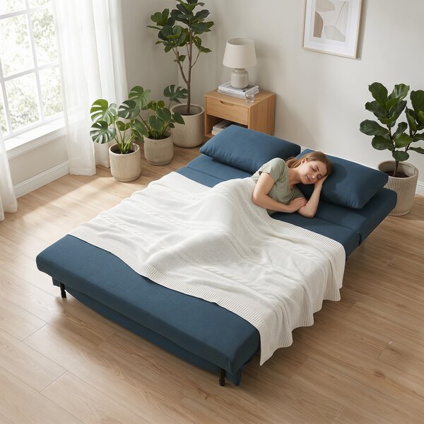 HOMCOM Divano Letto 2 Posti, Divano-Letto Clic-Clac 3 in 1 con Schienale Regolabile, Cuscino, Seduta Ampia, Blu | Aosom Italy