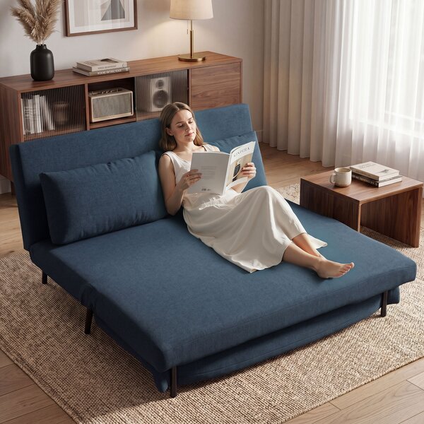 HOMCOM Divano Letto 2 Posti, Divano-Letto Clic-Clac 3 in 1 con Schienale Regolabile, Cuscino, Seduta Ampia, Blu | Aosom Italy