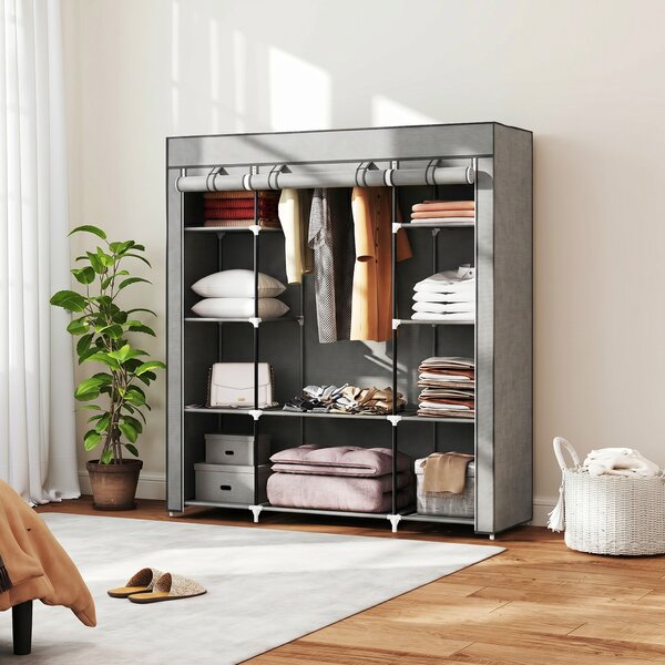 HOMCOM Armadio contenitore appendiabiti in tessuto pieghevole con barra appendiabiti e ripiani, 150 x 43 x 162,5 cm, grigio chiaro | Aosom Italy