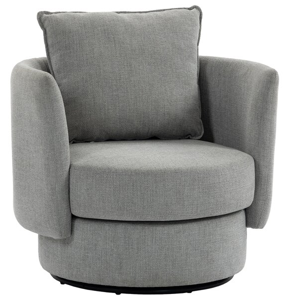 HOMCOM Poltrona d'accento con base girevole 360°, club chair in tessuto effetto lino con cuscino grigio chiaro | Aosom Italy