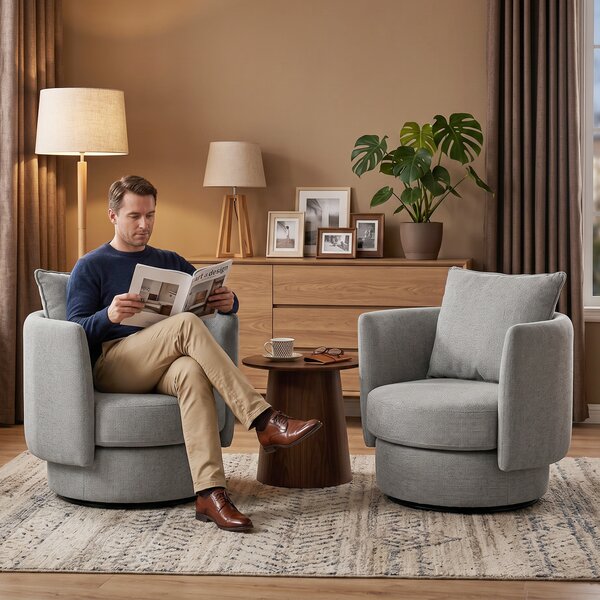 HOMCOM Poltrona d'accento con base girevole 360°, club chair in tessuto effetto lino con cuscino grigio chiaro | Aosom Italy