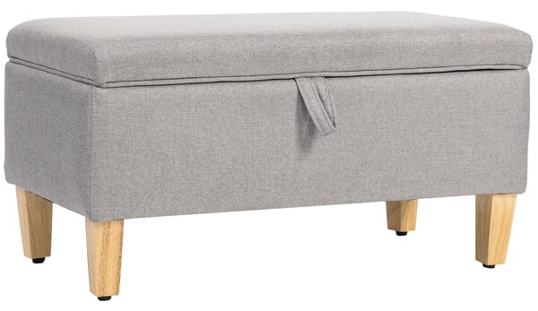 HOMCOM Panca contenitore, panca a fine letto, poggiapiedi imbottito in lino con gambe in legno di gomma, 71x37x36cm, grigio chiaro | Aosom Italy