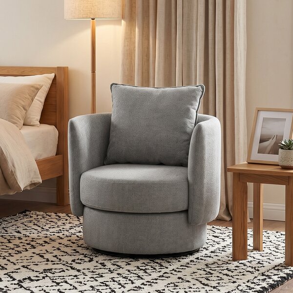 HOMCOM Poltrona d'accento con base girevole 360°, club chair in tessuto effetto lino con cuscino grigio chiaro | Aosom Italy